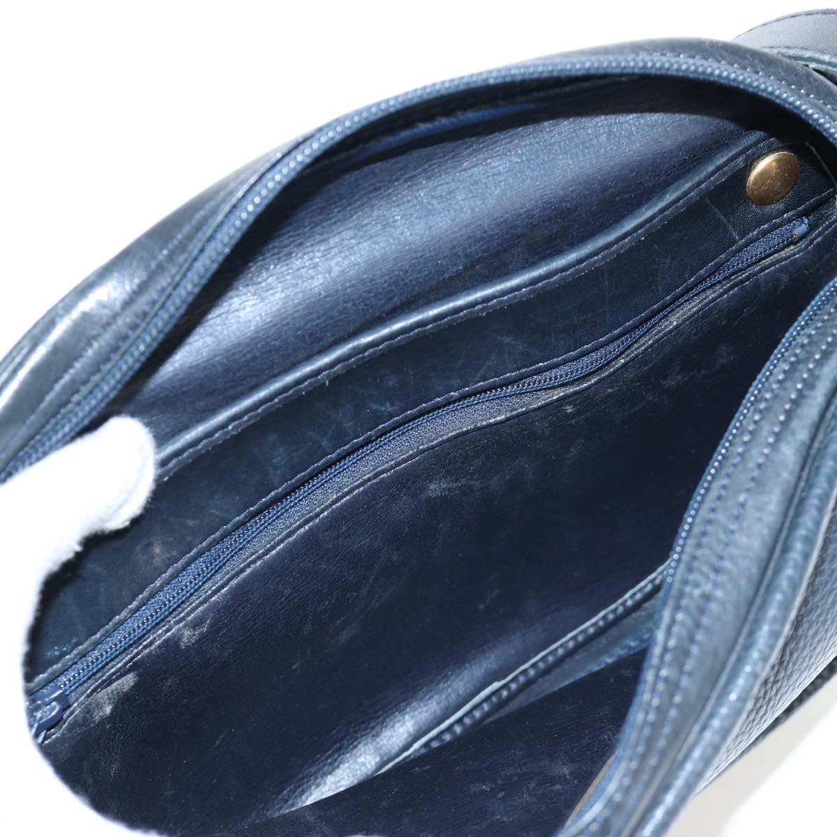 Christian Dior Shoulder Bag Leather Navy Gold Auth ka1151