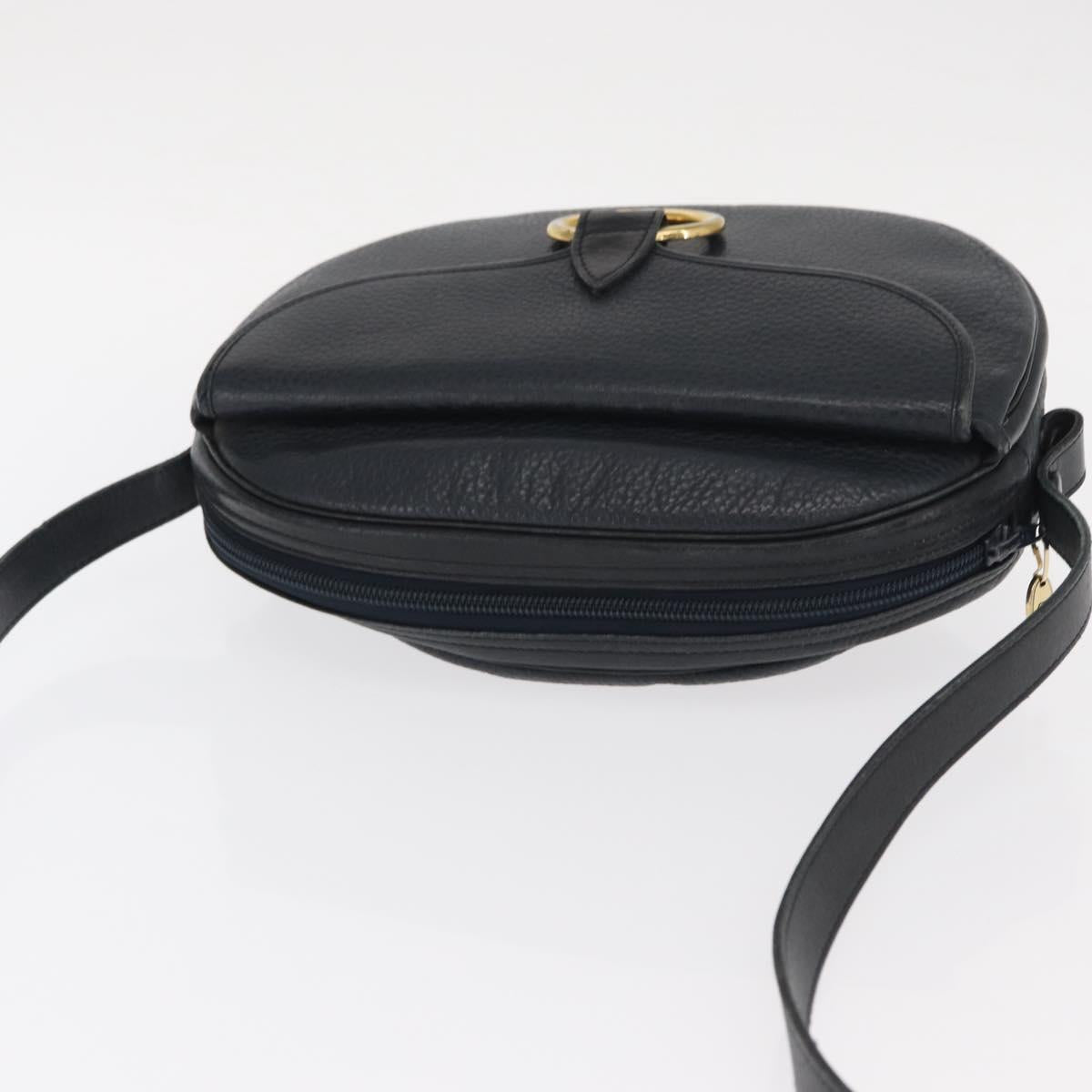 Christian Dior Shoulder Bag Leather Navy Gold Auth ka1151