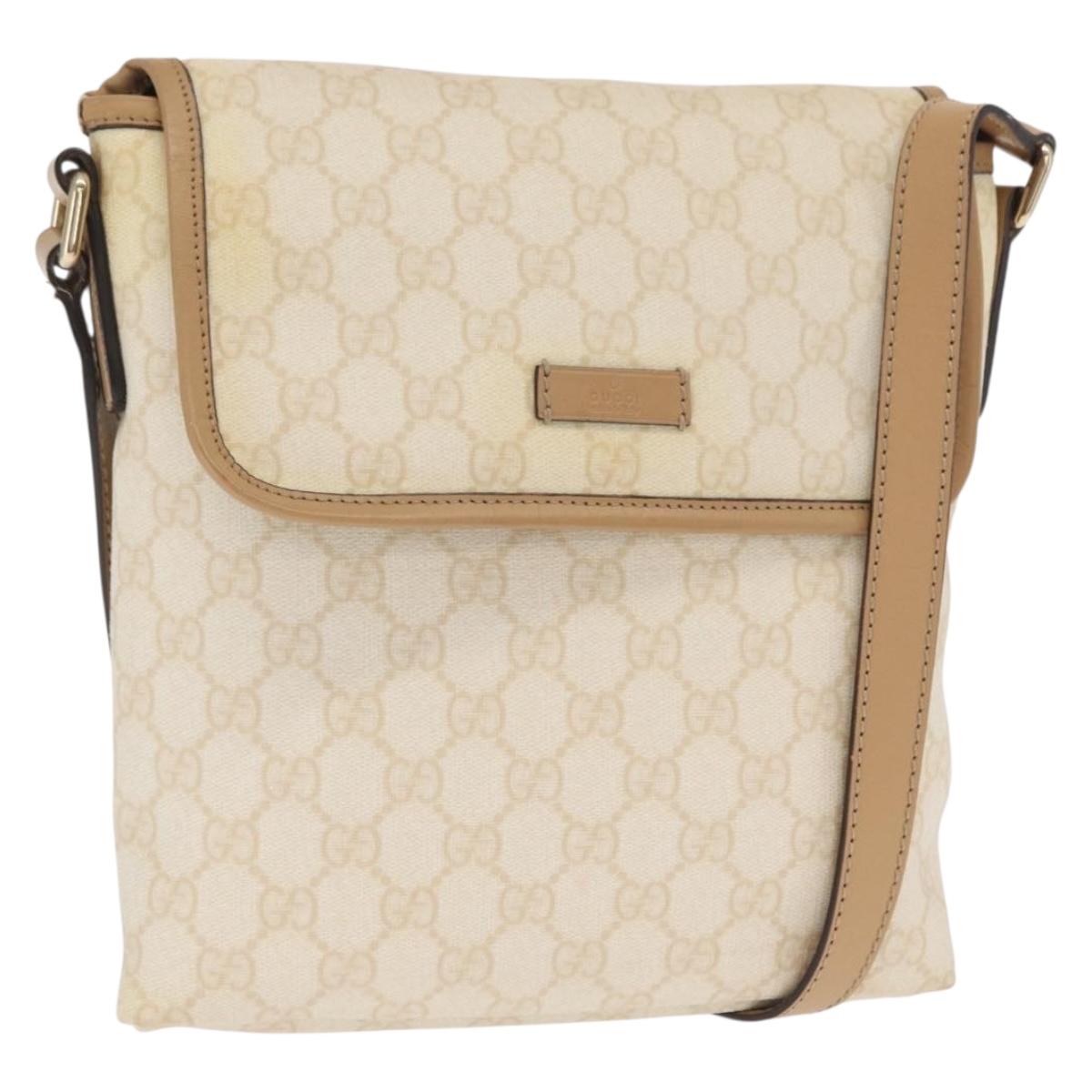 GUCCI GG Supreme Shoulder Bag PVC White Gold 223666 Auth ka1153