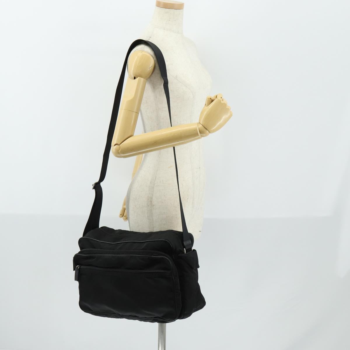 PRADA Shoulder Bag Nylon Black Silver Auth ka1156