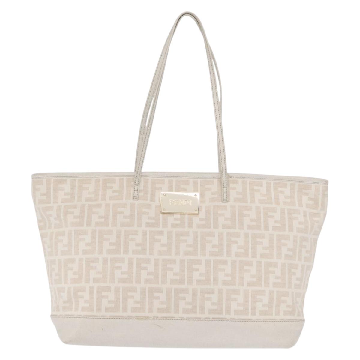 FENDI Zucca Canvas Tote Bag Beige Gold Auth ka1157