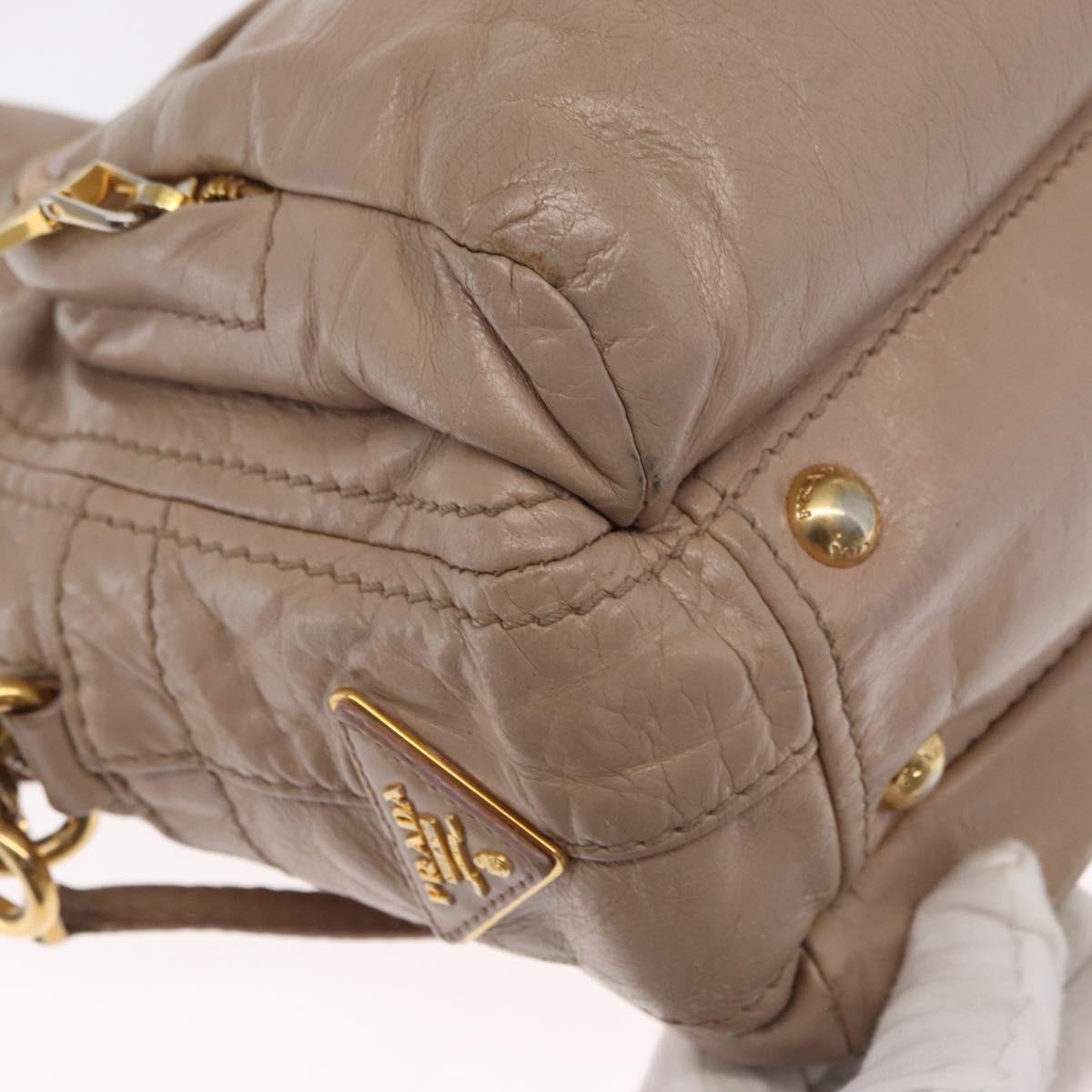 PRADA Hand Bag Leather 2way Beige Gold Auth ka1158