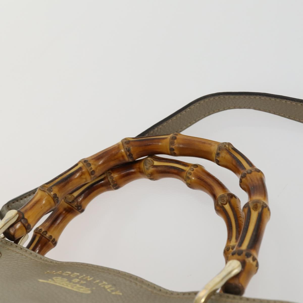 GUCCI Bamboo Hand Bag Leather 2way Beige Gold 323660 Auth ka1163