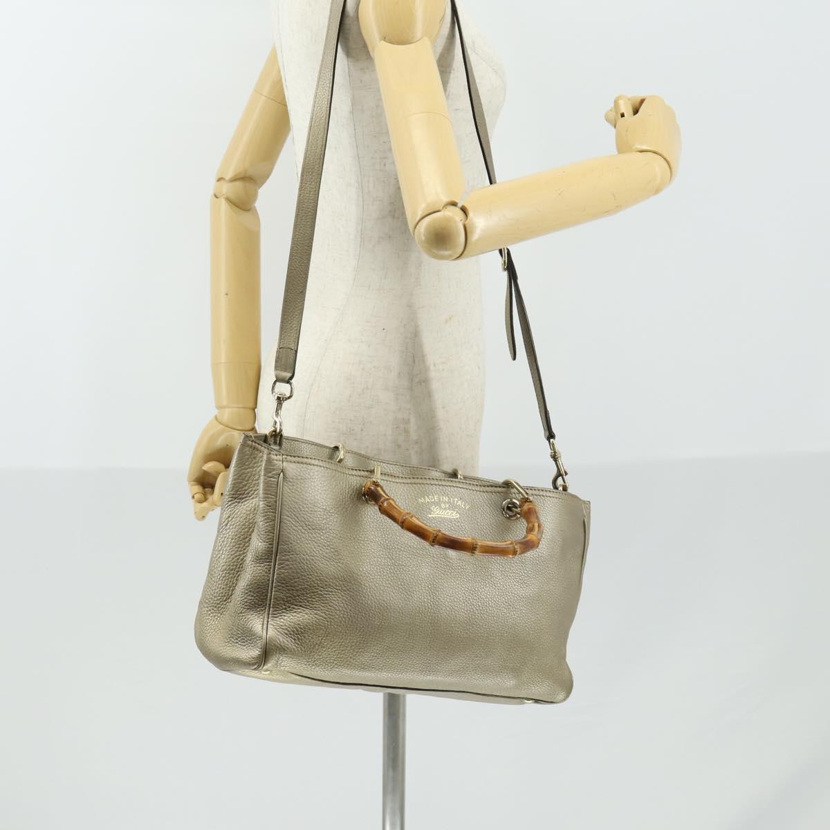 GUCCI Bamboo Hand Bag Leather 2way Beige Gold 323660 Auth ka1163
