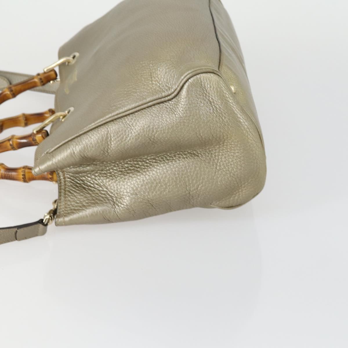 GUCCI Bamboo Hand Bag Leather 2way Beige Gold 323660 Auth ka1163