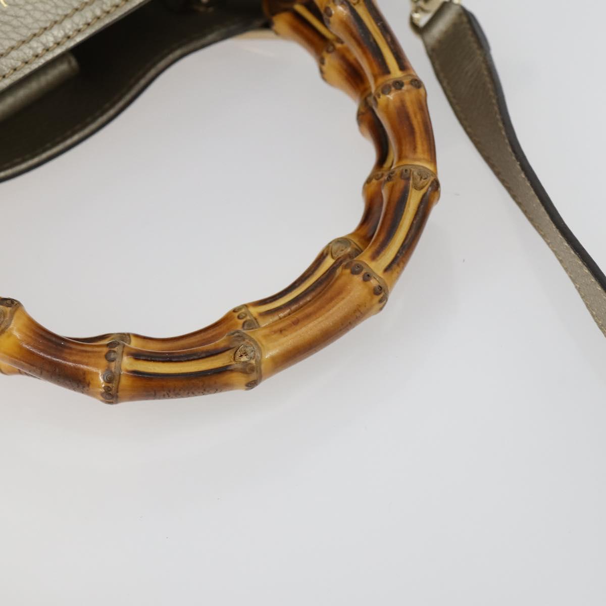 GUCCI Bamboo Hand Bag Leather 2way Beige Gold 323660 Auth ka1163