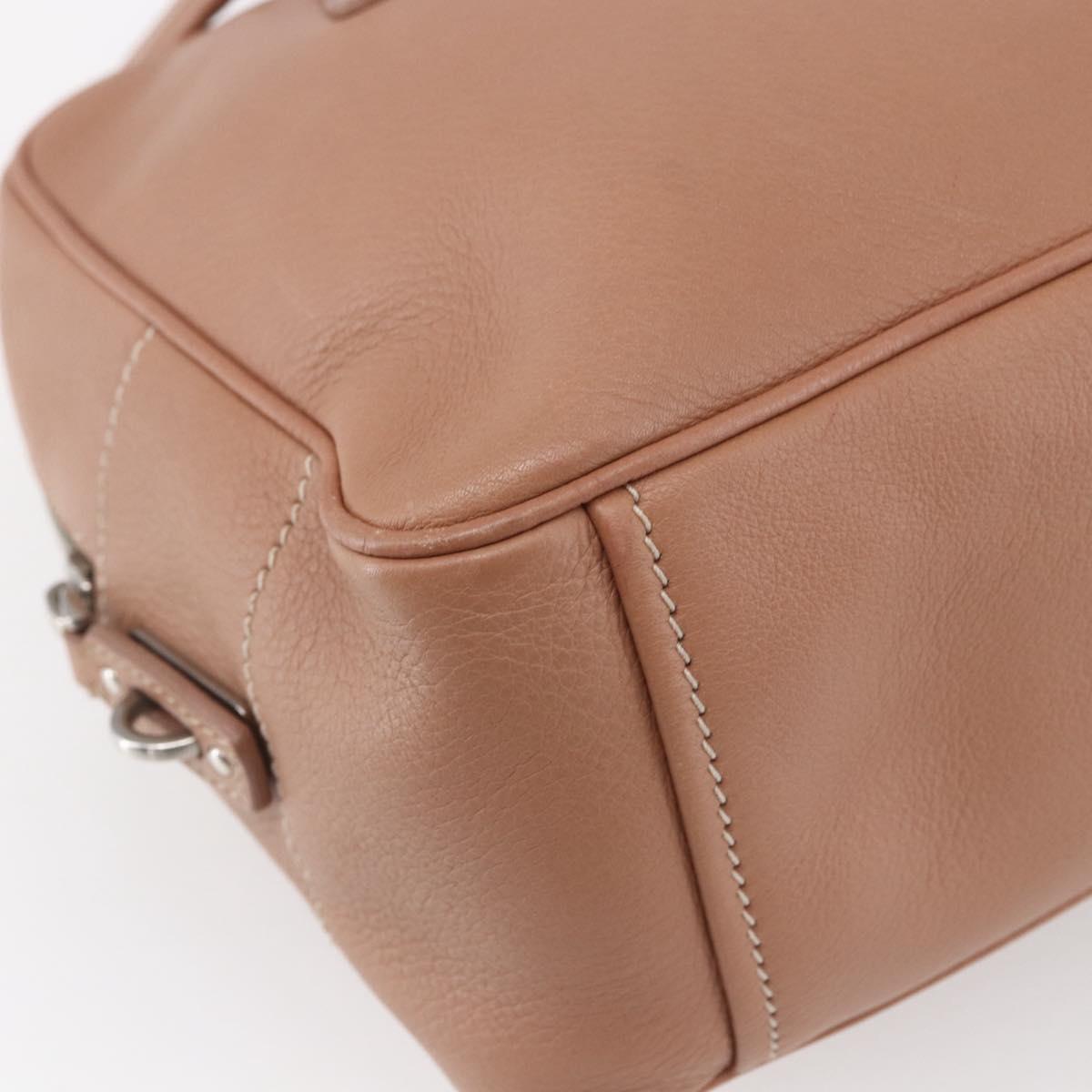 PRADA Hand Bag Leather Silver Beige Auth ka117