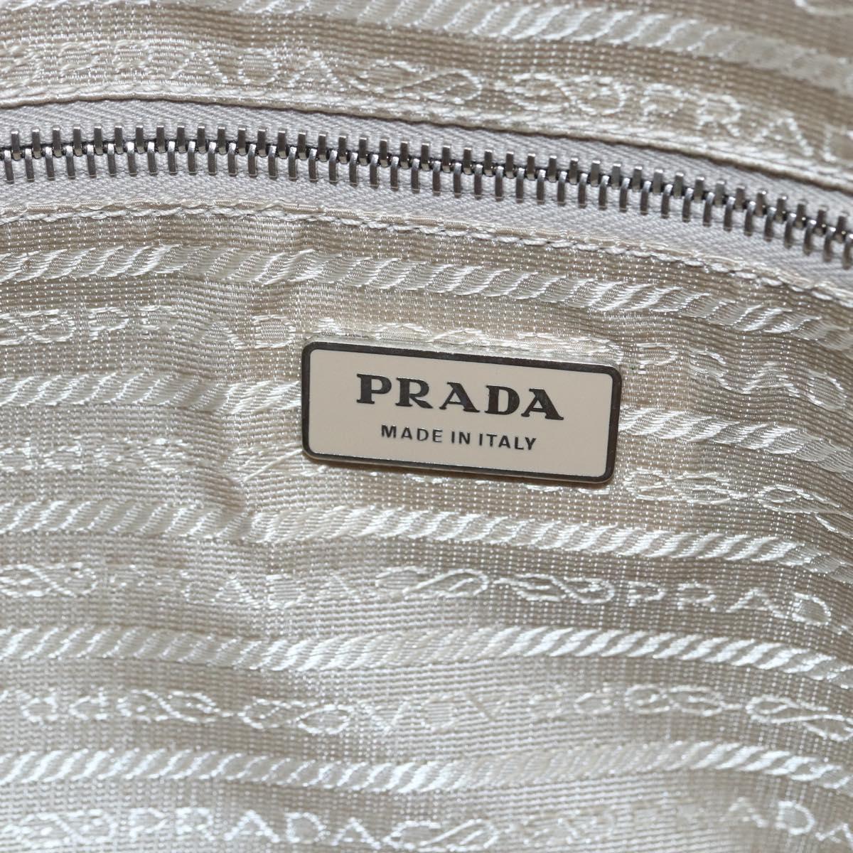 PRADA Hand Bag Leather Silver Beige Auth ka117