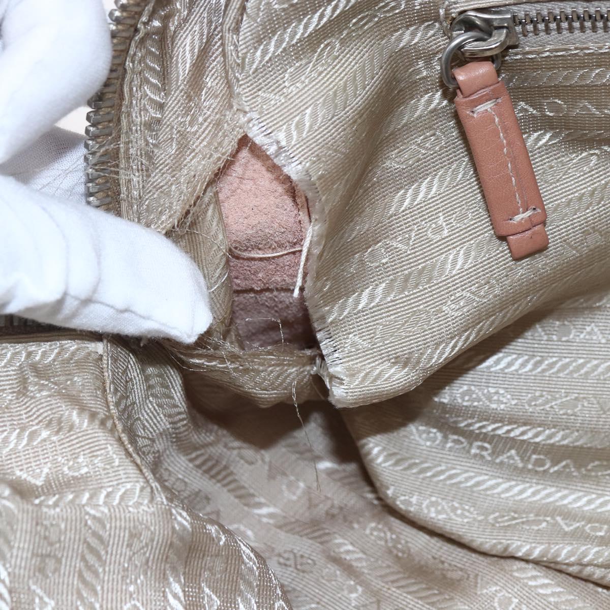 PRADA Hand Bag Leather Silver Beige Auth ka117