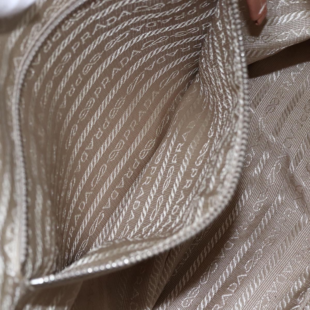 PRADA Hand Bag Leather Silver Beige Auth ka117