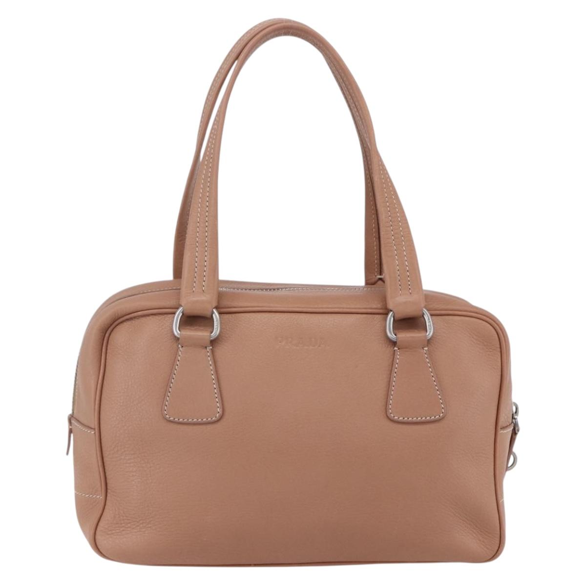 PRADA Hand Bag Leather Silver Beige Auth ka117