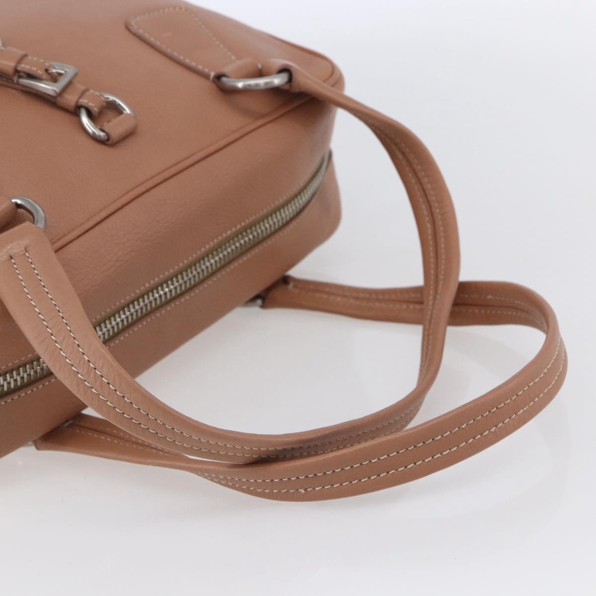 PRADA Hand Bag Leather Silver Beige Auth ka117