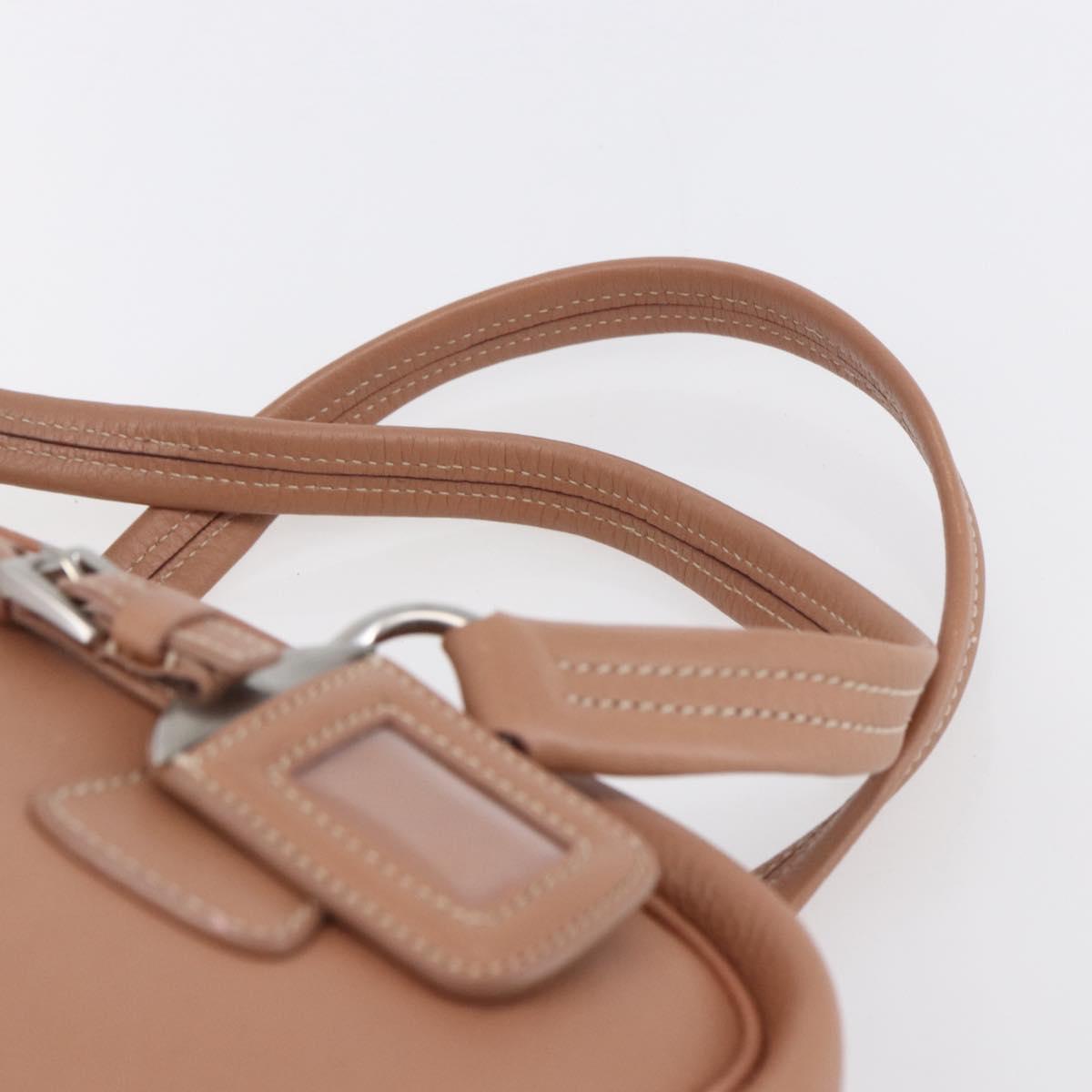 PRADA Hand Bag Leather Silver Beige Auth ka117