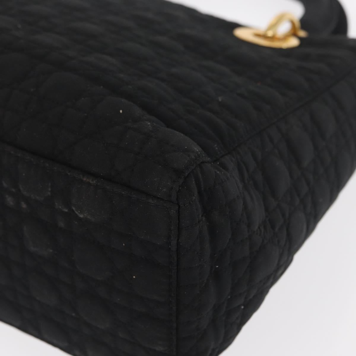 Christian Dior Lady Dior Canage Hand Bag Nylon Black Gold Auth ka1172