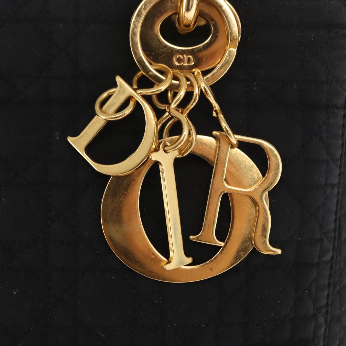 Christian Dior Lady Dior Canage Hand Bag Nylon Black Gold Auth ka1172