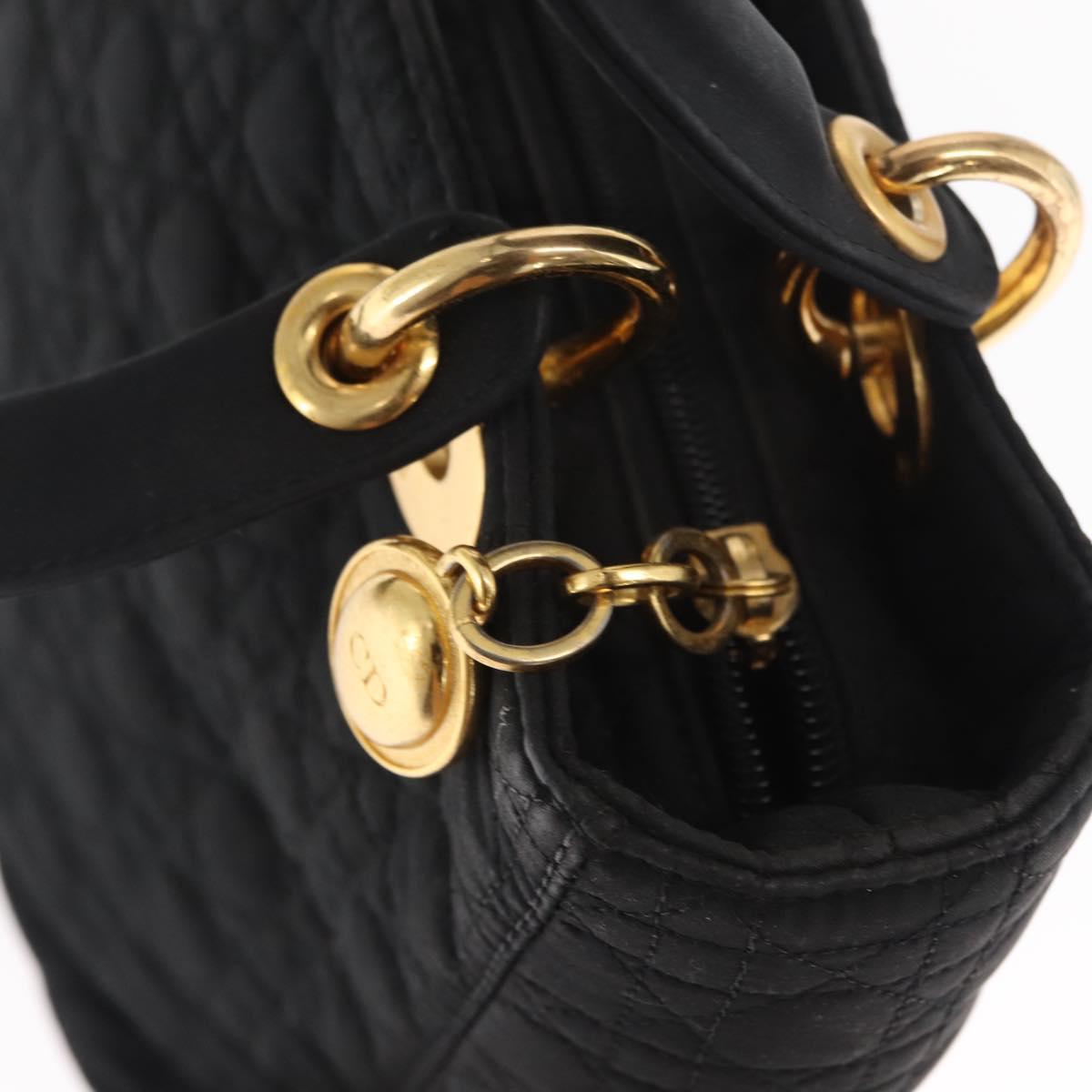 Christian Dior Lady Dior Canage Hand Bag Nylon Black Gold Auth ka1172
