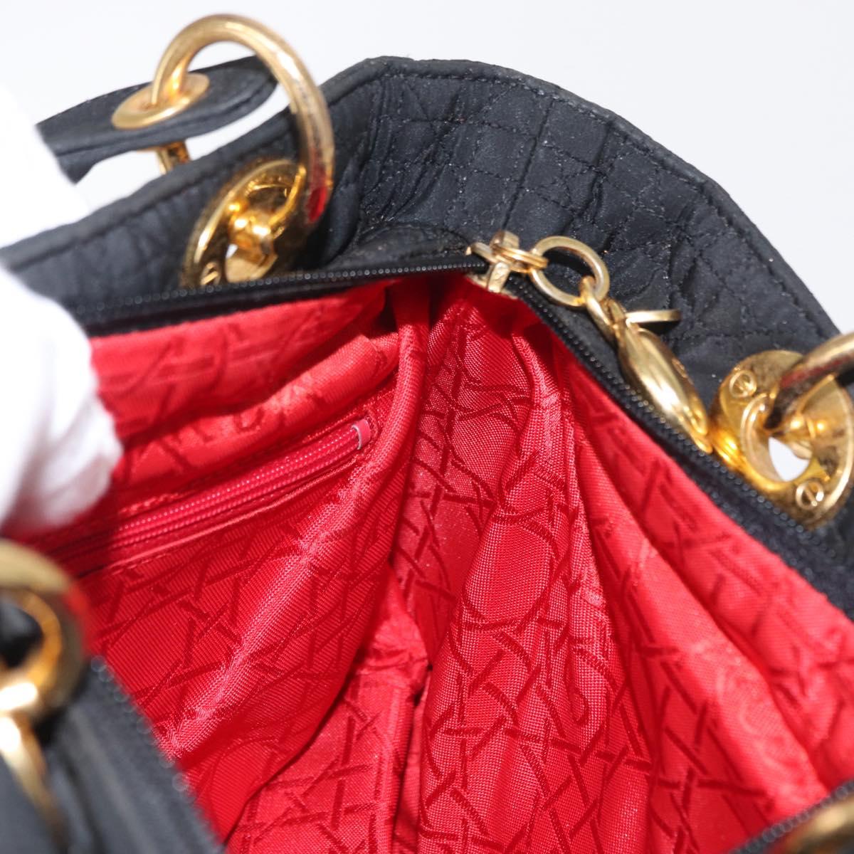 Christian Dior Lady Dior Canage Hand Bag Nylon Black Gold Auth ka1172