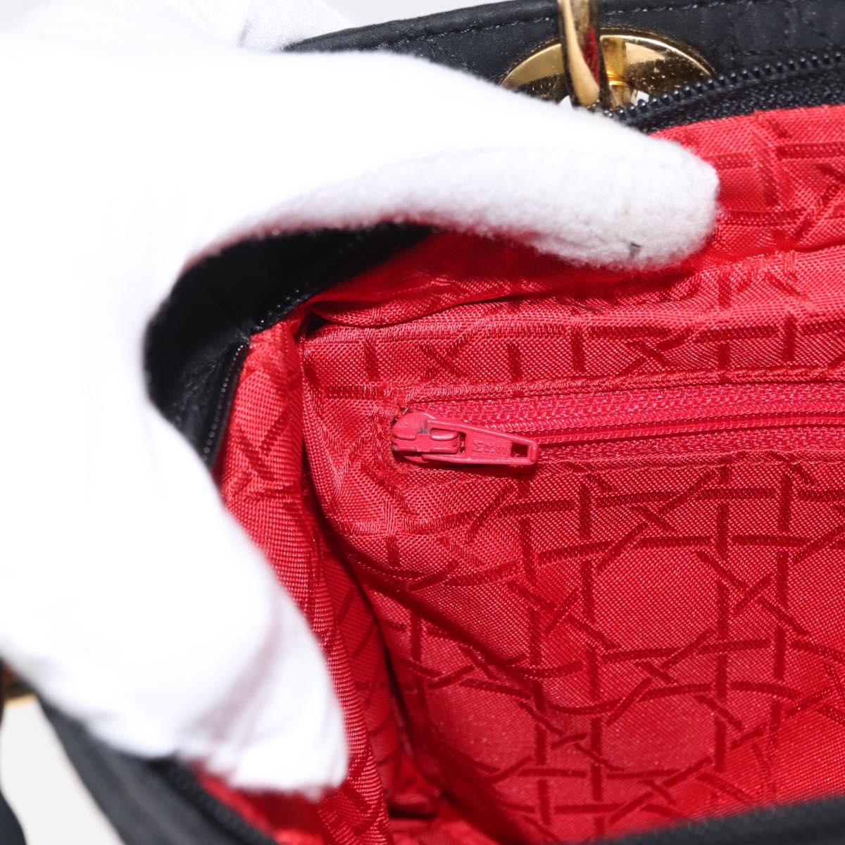 Christian Dior Lady Dior Canage Hand Bag Nylon Black Gold Auth ka1172