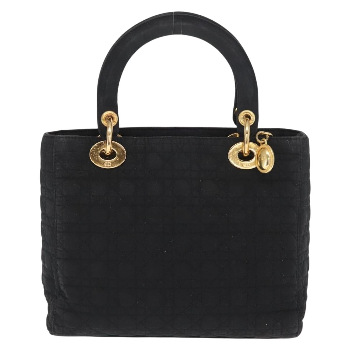 Christian Dior Lady Dior Canage Hand Bag Nylon Black Gold Auth ka1172