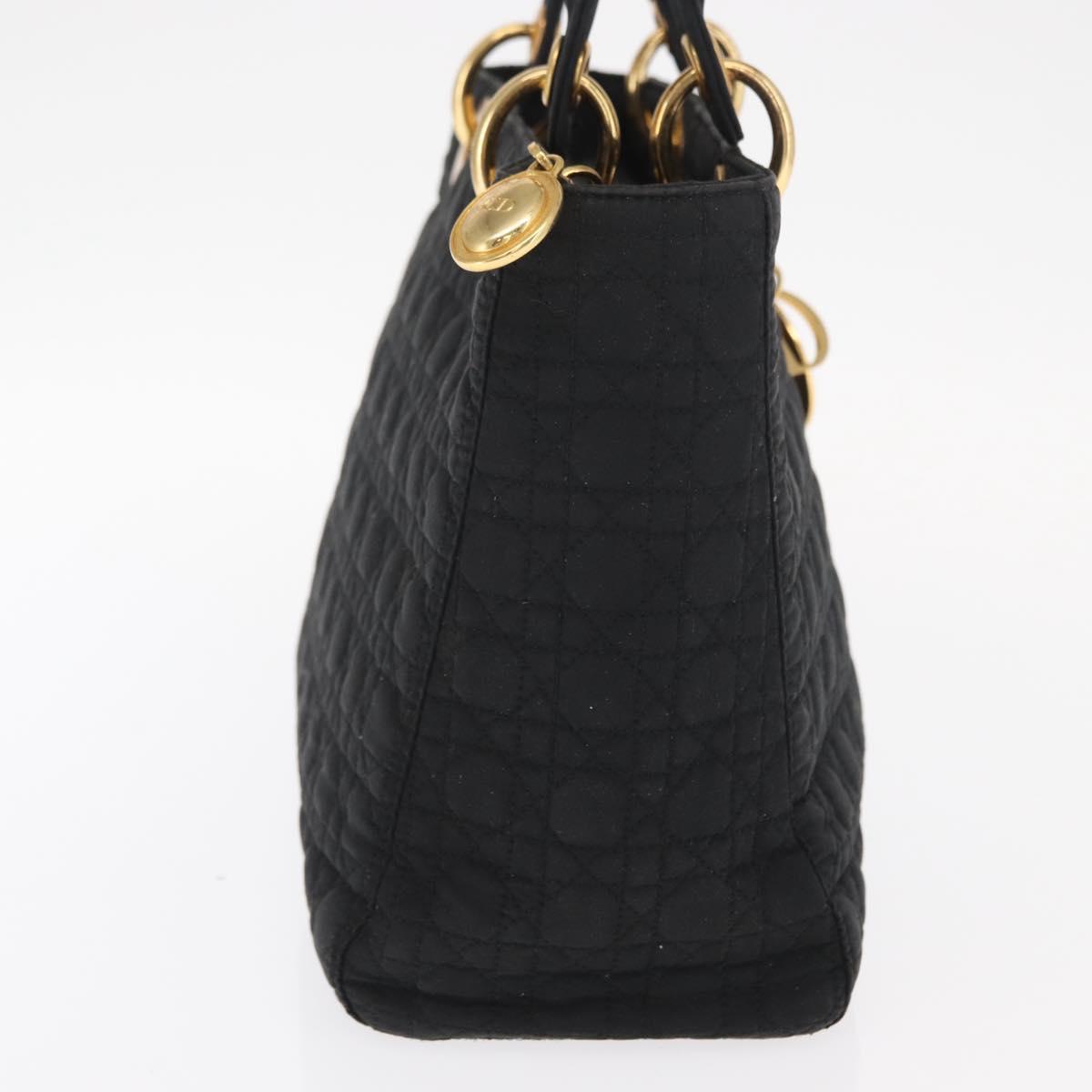 Christian Dior Lady Dior Canage Hand Bag Nylon Black Gold Auth ka1172