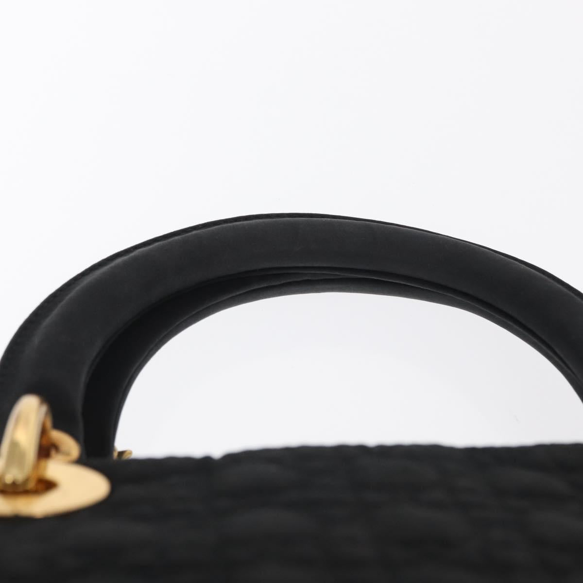 Christian Dior Lady Dior Canage Hand Bag Nylon Black Gold Auth ka1172