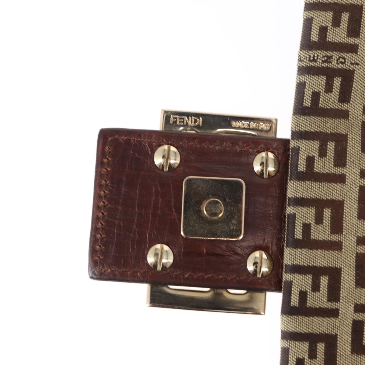 FENDI Zucchino Canvas Shoulder Bag Beige Gold Auth ka118