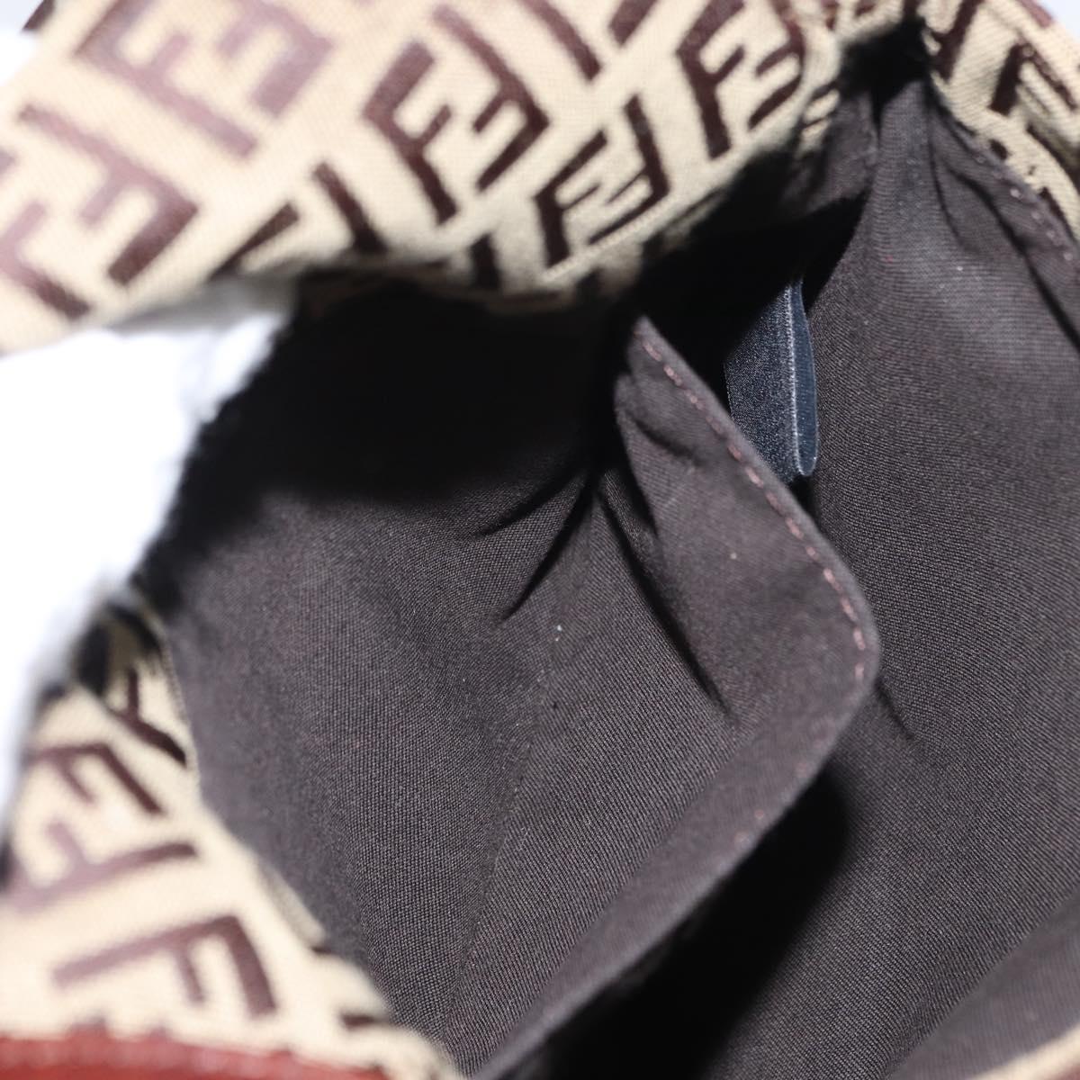 FENDI Zucchino Canvas Shoulder Bag Beige Gold Auth ka118