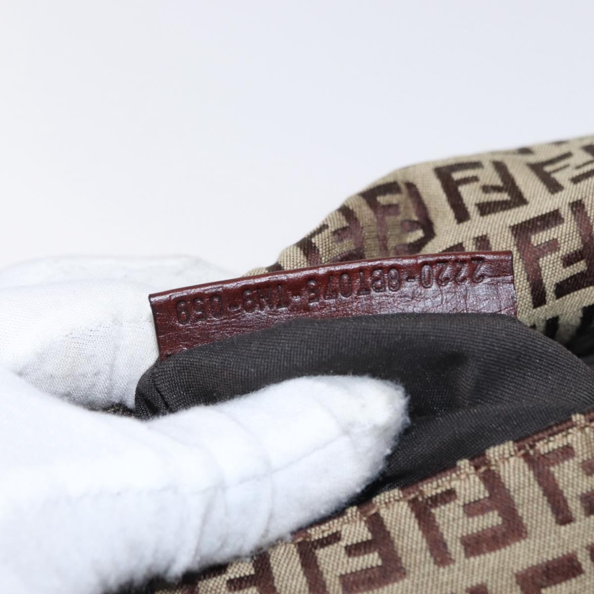 FENDI Zucchino Canvas Shoulder Bag Beige Gold Auth ka118