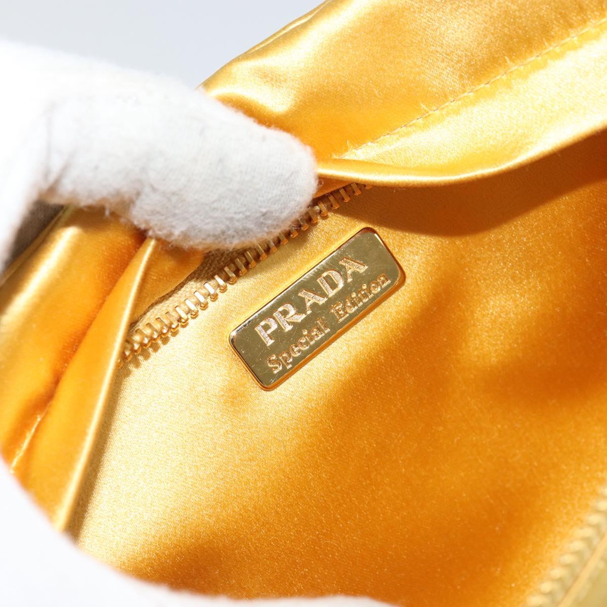 PRADA Pouch Satin Gold Auth ka1184