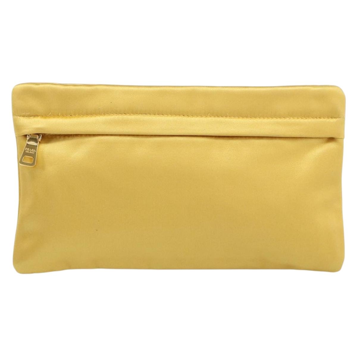 PRADA Pouch Satin Gold Auth ka1184