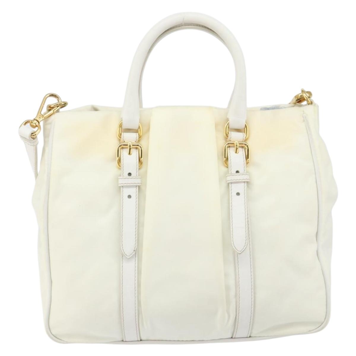 PRADA Hand Bag Nylon 2way White Gold Auth ka1185