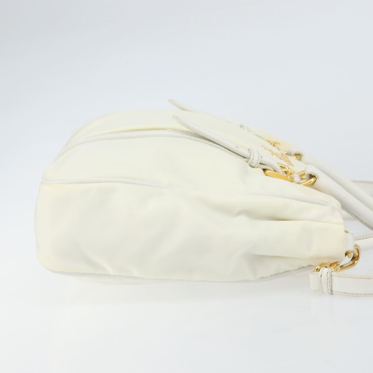 PRADA Hand Bag Nylon 2way White Gold Auth ka1185