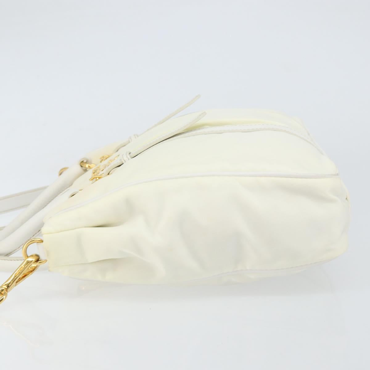 PRADA Hand Bag Nylon 2way White Gold Auth ka1185