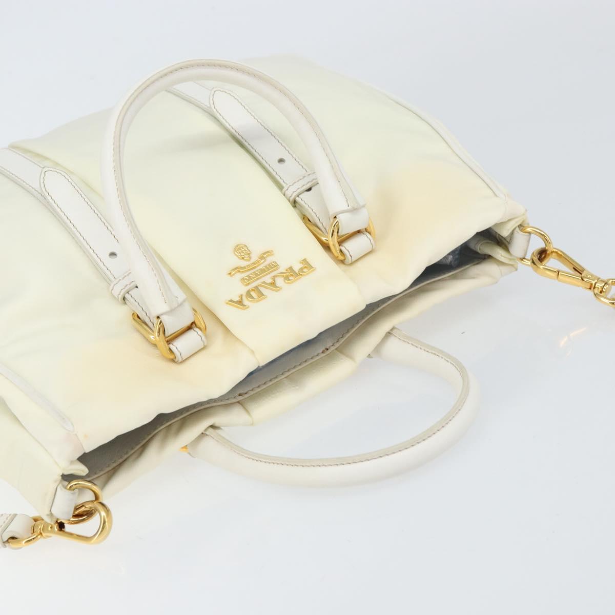 PRADA Hand Bag Nylon 2way White Gold Auth ka1185