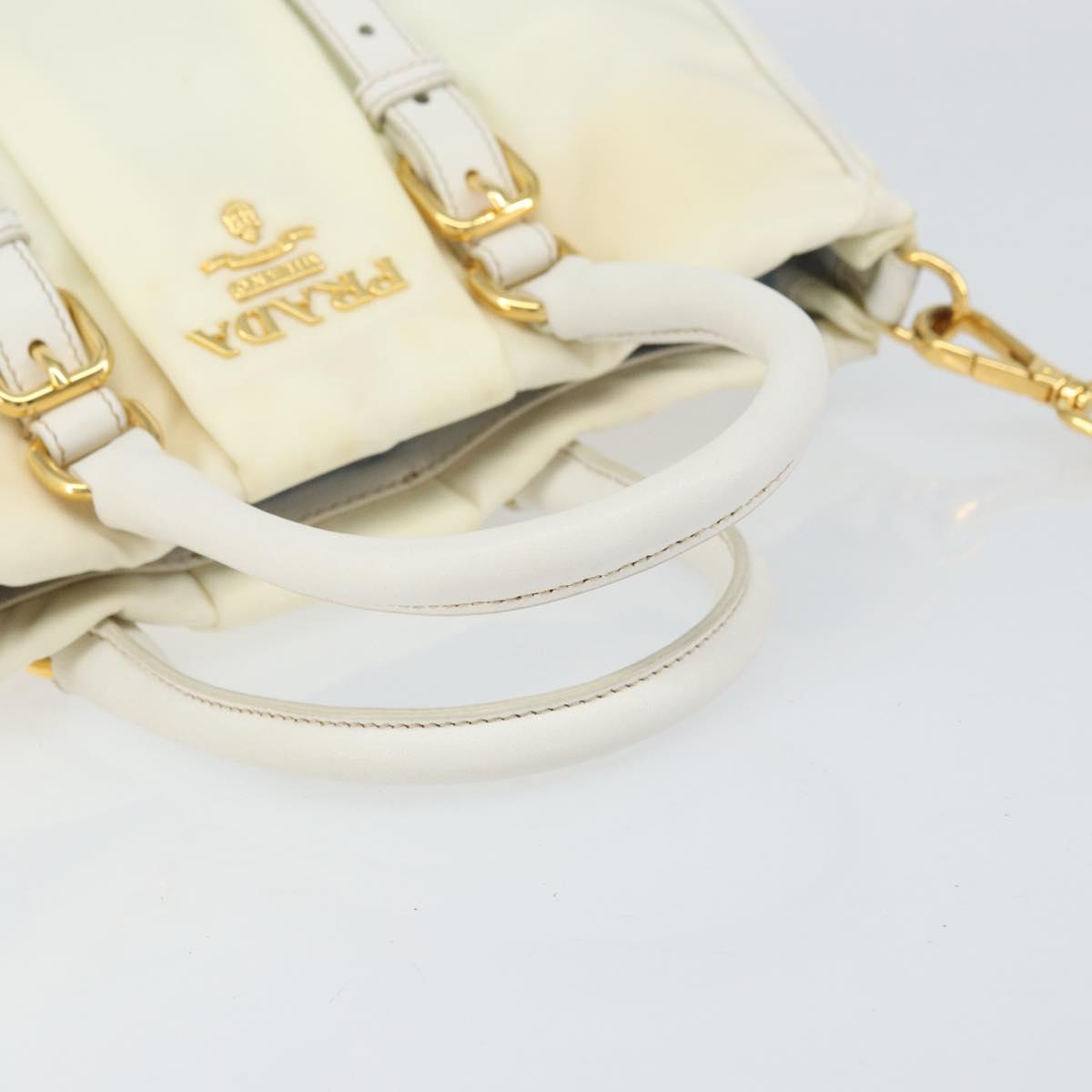 PRADA Hand Bag Nylon 2way White Gold Auth ka1185