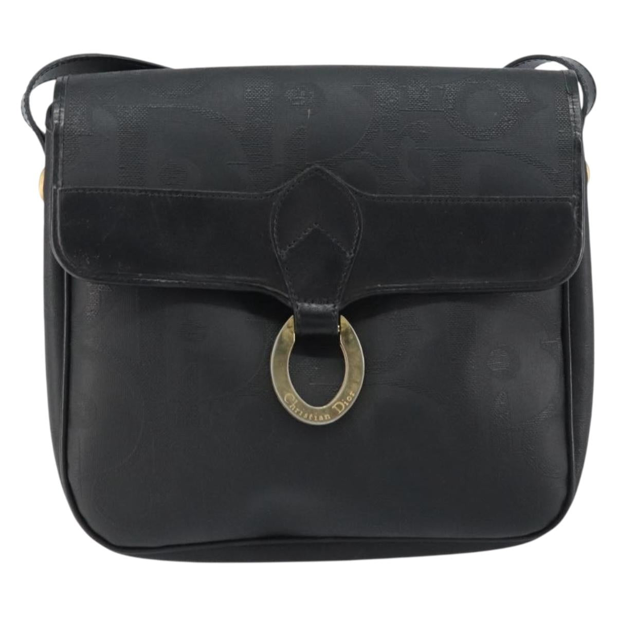 Christian Dior Trotter Canvas Shoulder Bag PVC Black Gold Auth ka1186