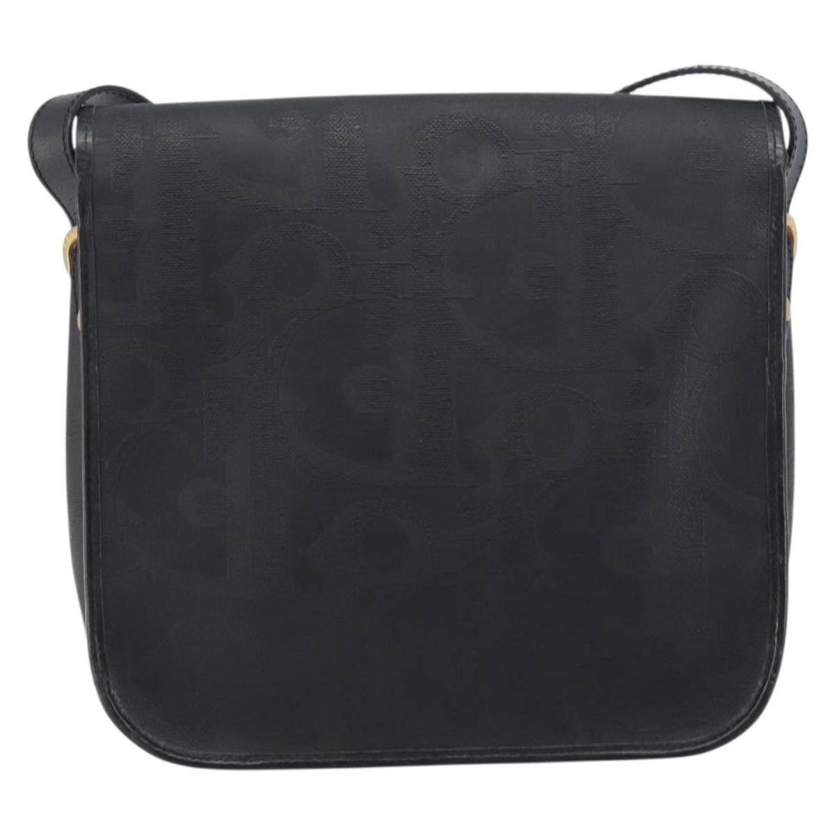 Christian Dior Trotter Canvas Shoulder Bag PVC Black Gold Auth ka1186