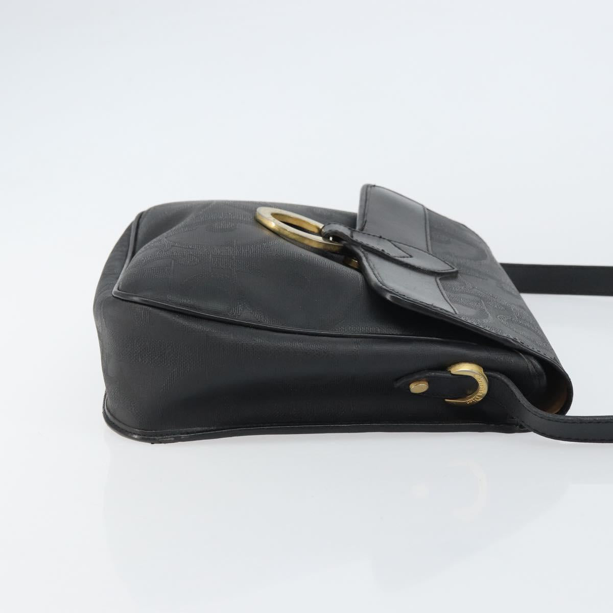 Christian Dior Trotter Canvas Shoulder Bag PVC Black Gold Auth ka1186