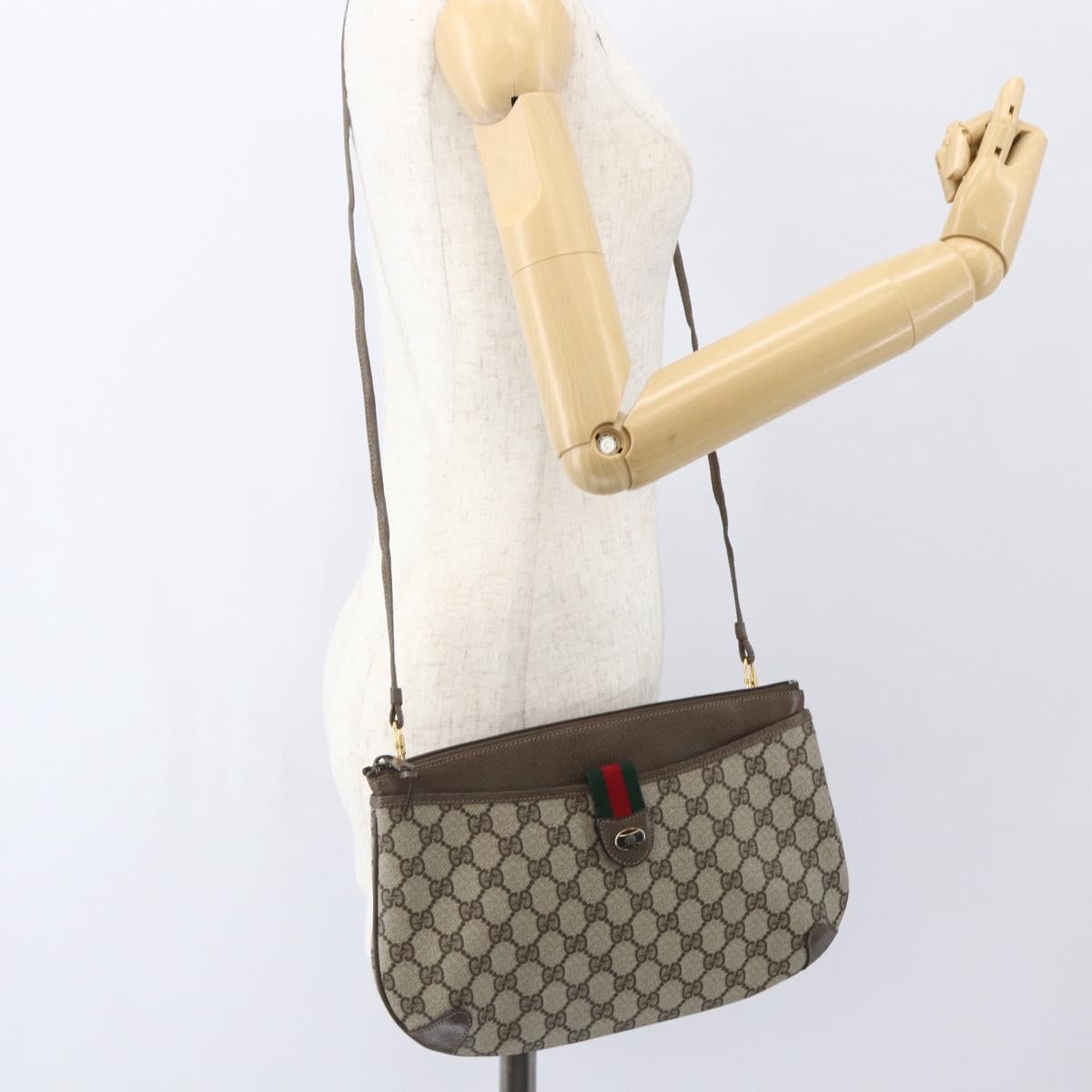 GUCCI GG Supreme Web Sherry Line Shoulder Bag PVC Beige 39 02 026 Auth ka1189