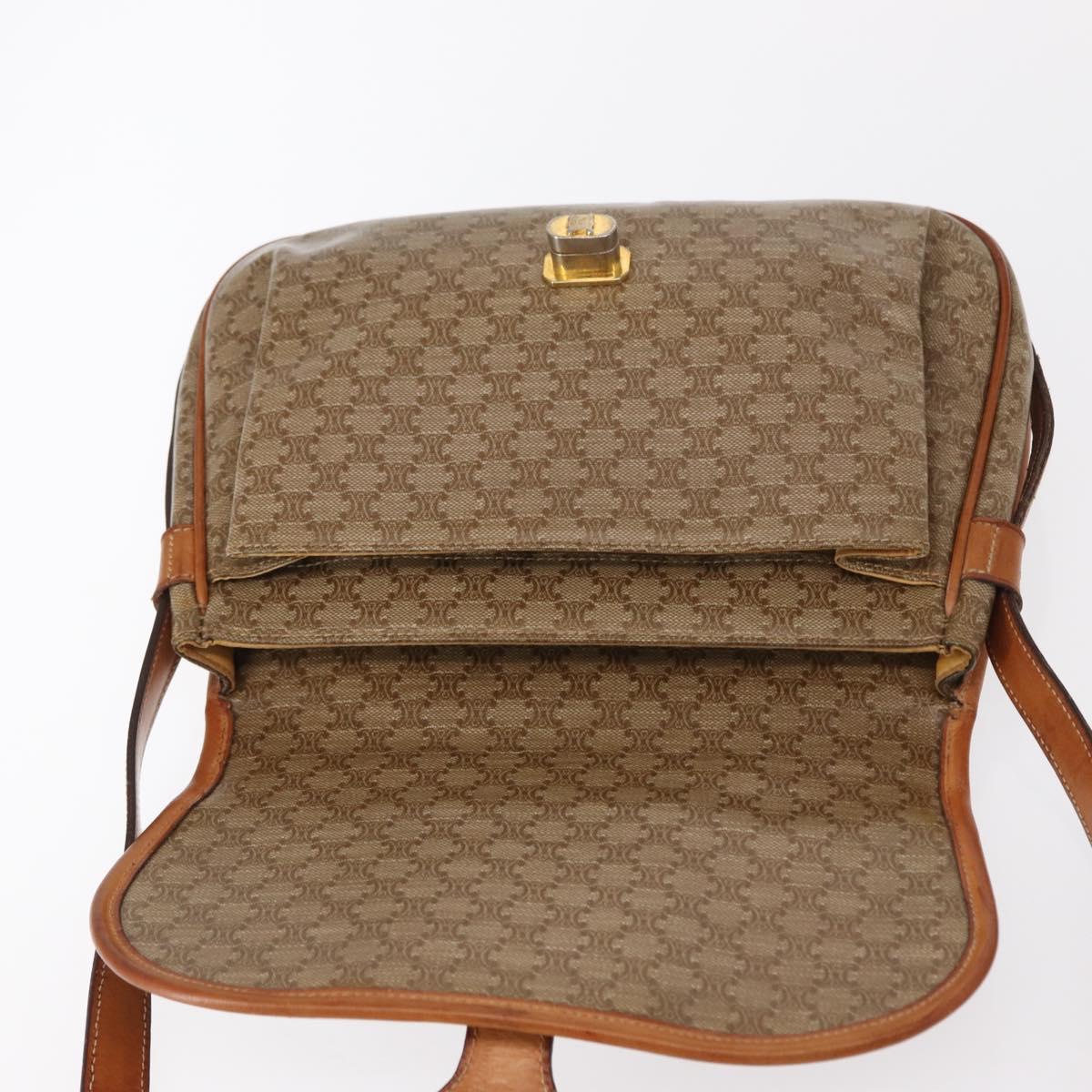 CELINE Macadam Canvas Shoulder Bag PVC Beige Gold Auth ka119