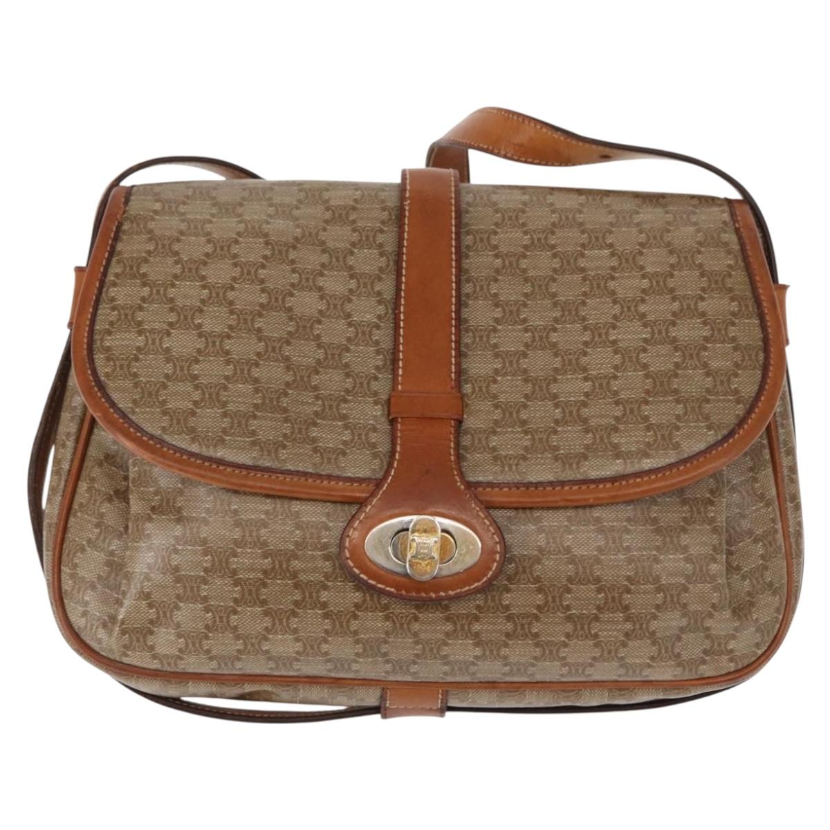 CELINE Macadam Canvas Shoulder Bag PVC Beige Gold Auth ka119