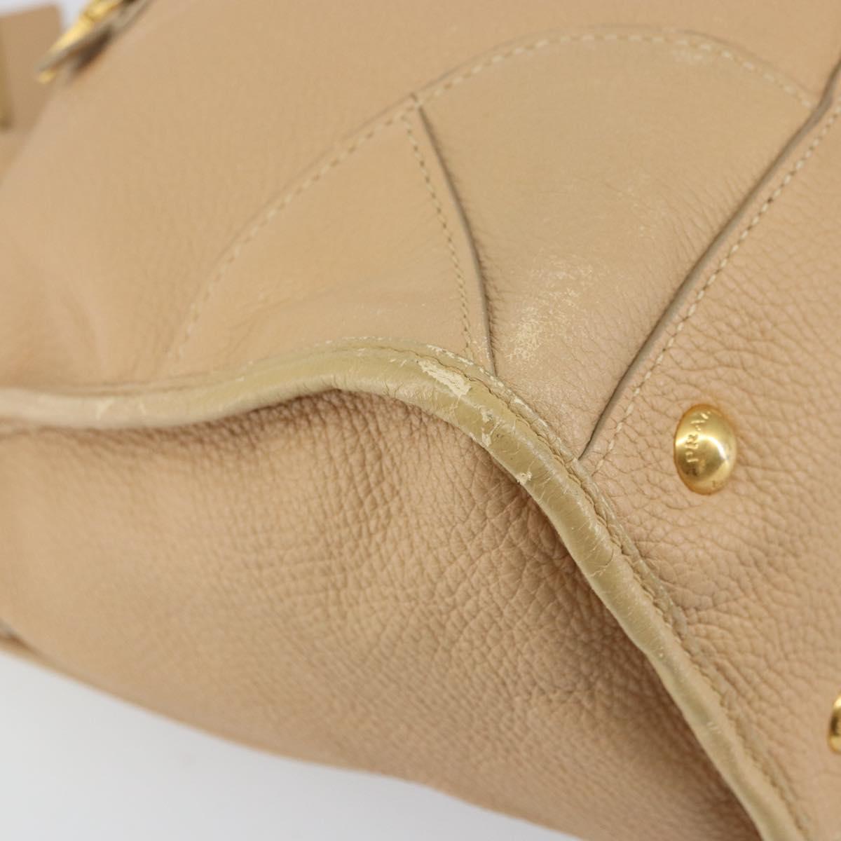 PRADA Hand Bag Leather 2way Beige Gold Auth ka1190
