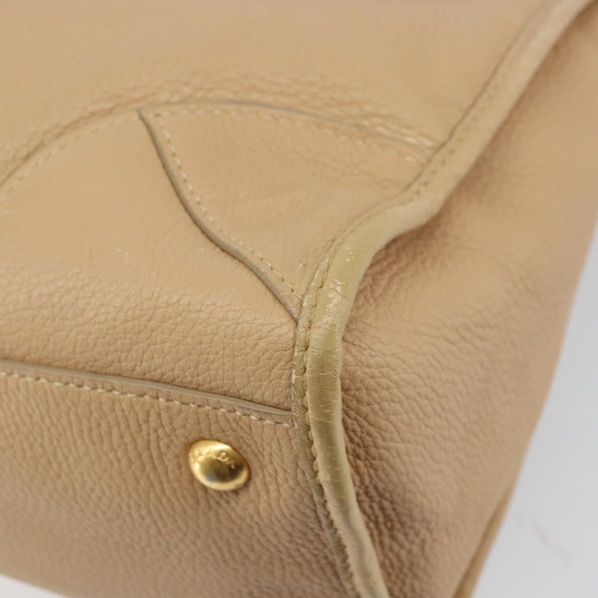 PRADA Hand Bag Leather 2way Beige Gold Auth ka1190