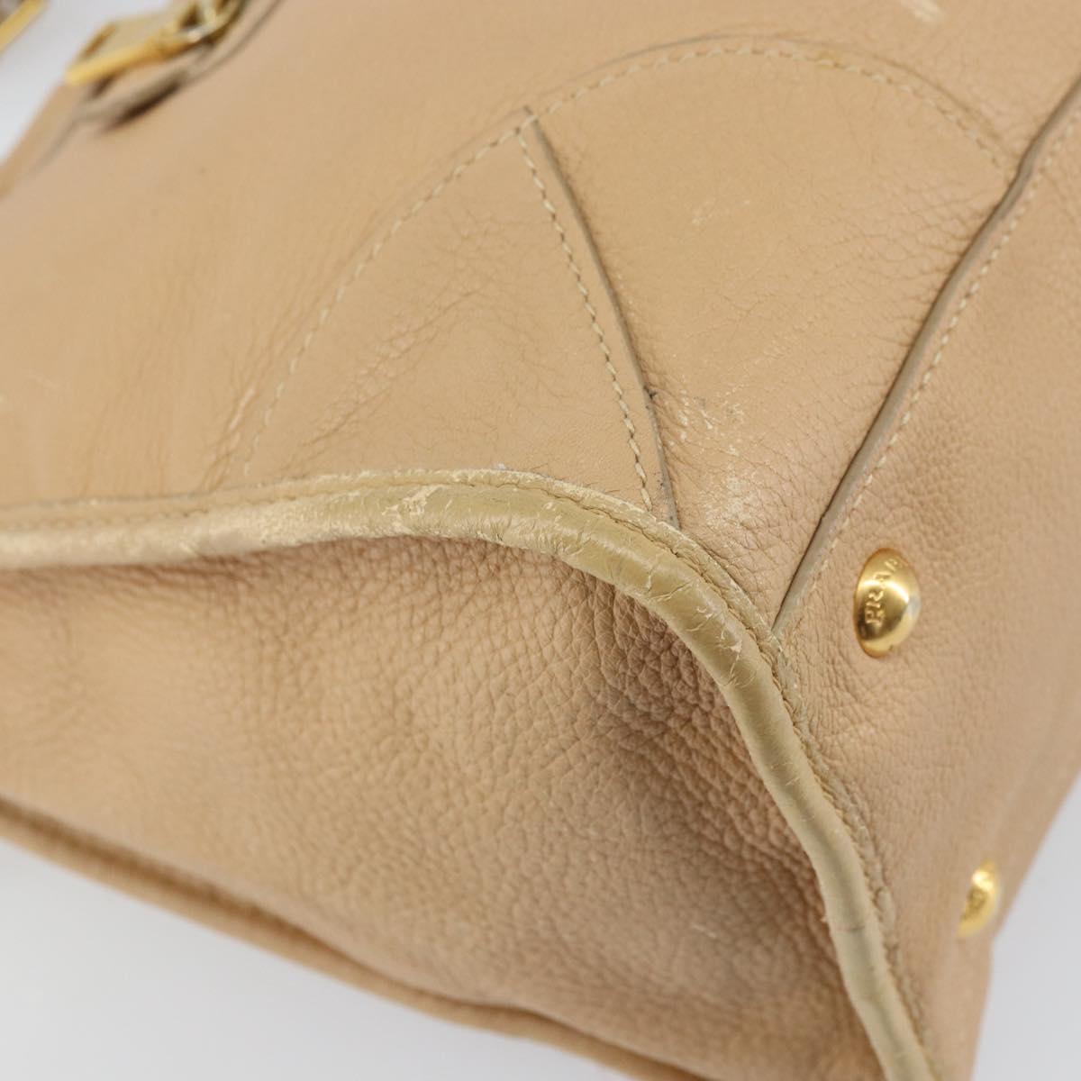 PRADA Hand Bag Leather 2way Beige Gold Auth ka1190