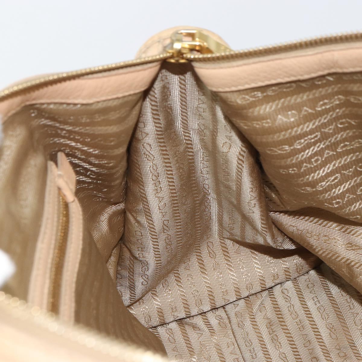 PRADA Hand Bag Leather 2way Beige Gold Auth ka1190