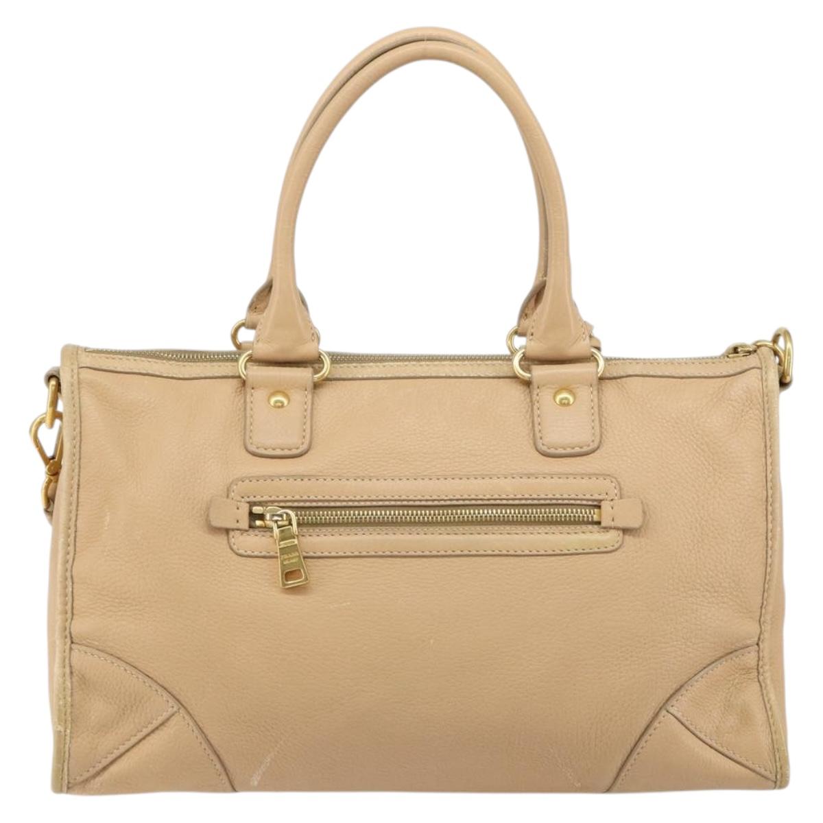 PRADA Hand Bag Leather 2way Beige Gold Auth ka1190