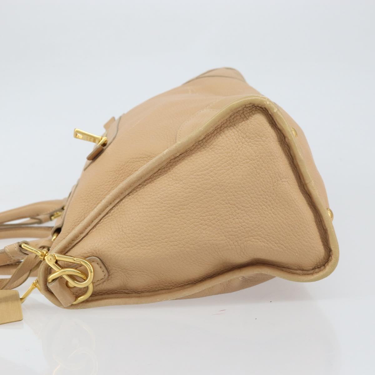 PRADA Hand Bag Leather 2way Beige Gold Auth ka1190