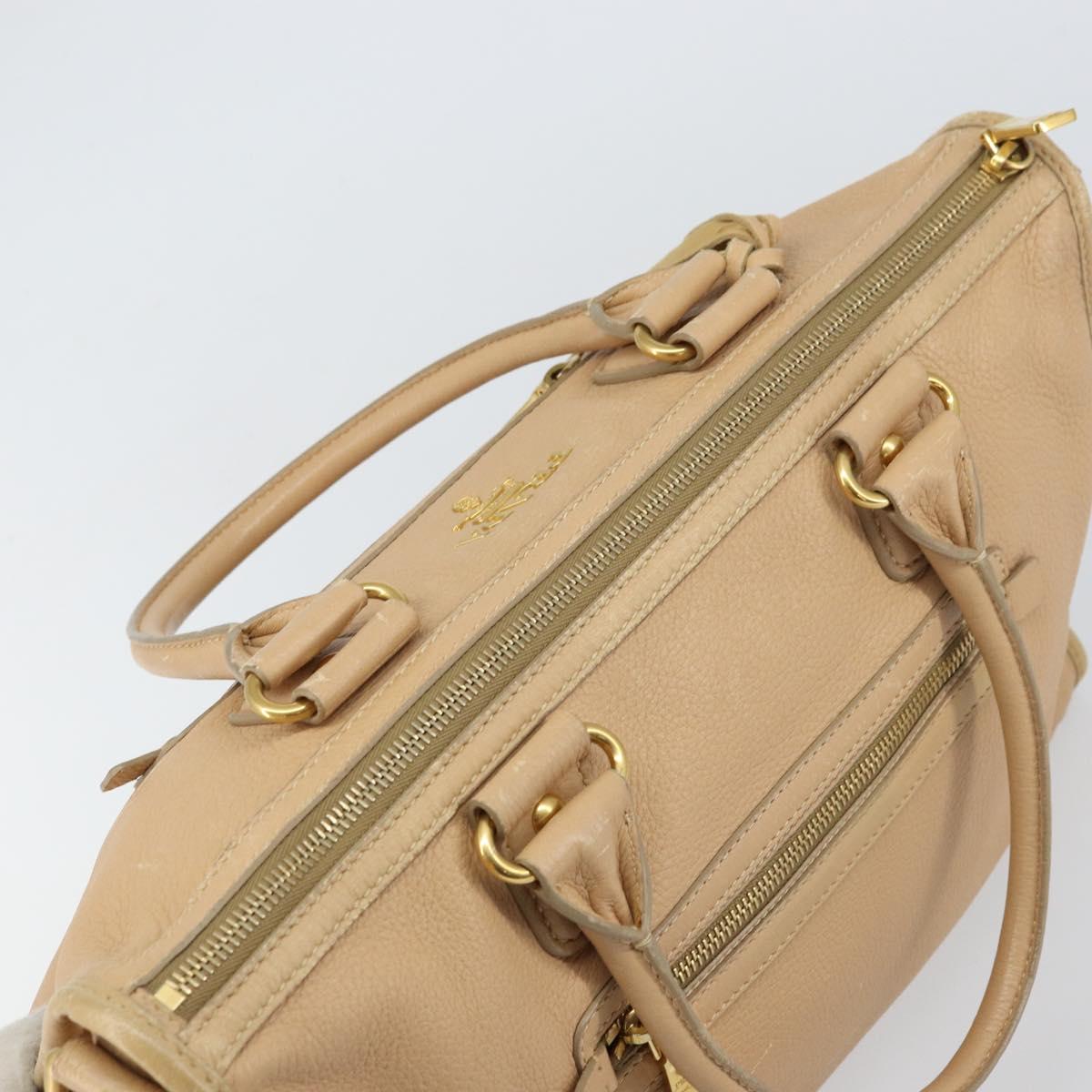 PRADA Hand Bag Leather 2way Beige Gold Auth ka1190