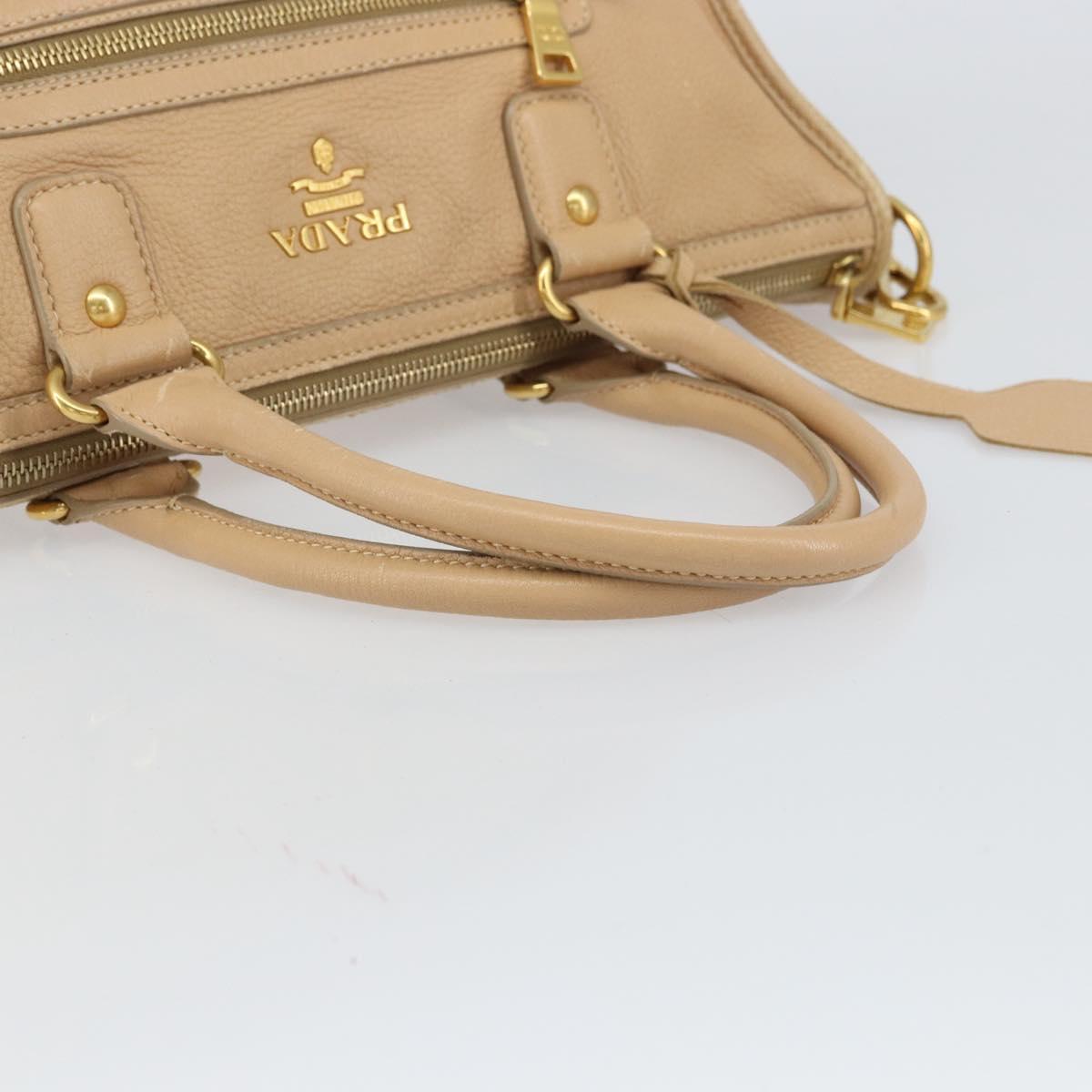 PRADA Hand Bag Leather 2way Beige Gold Auth ka1190
