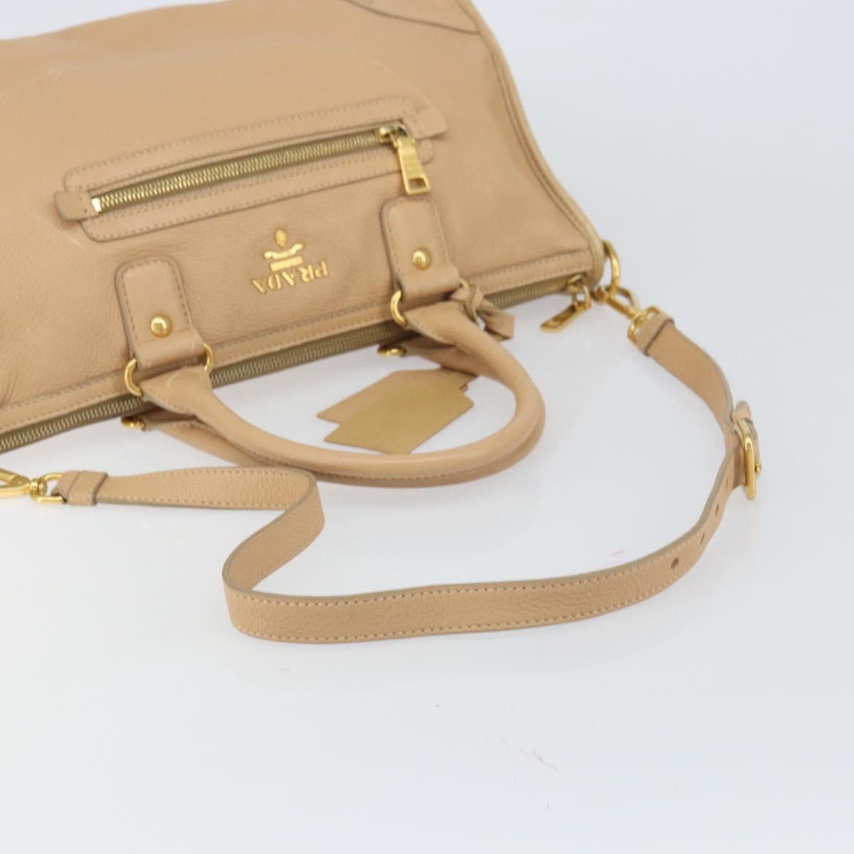 PRADA Hand Bag Leather 2way Beige Gold Auth ka1190